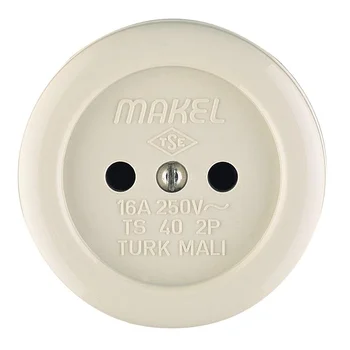 Розетка 1-м ОП 16А IP20 круглая без заземл. керамика беж. Makel 16012 Розетка 1-м ОП 16А IP20 круглая без заземл. керамика беж. Makel 16012